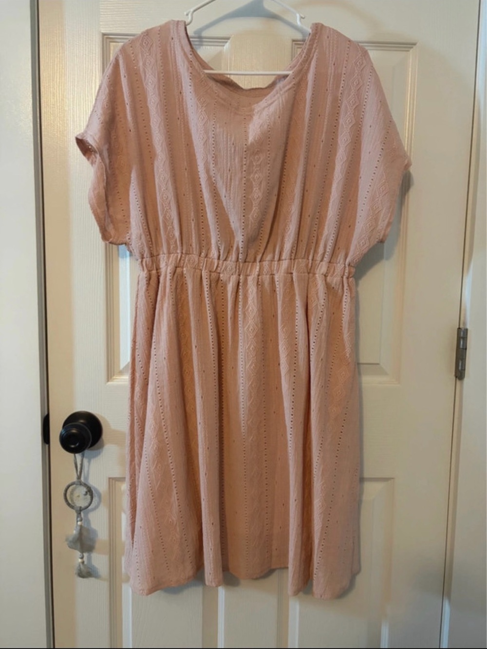 SHEIN Blush Pink Eyelet Elastic-Waist Summer Dress
